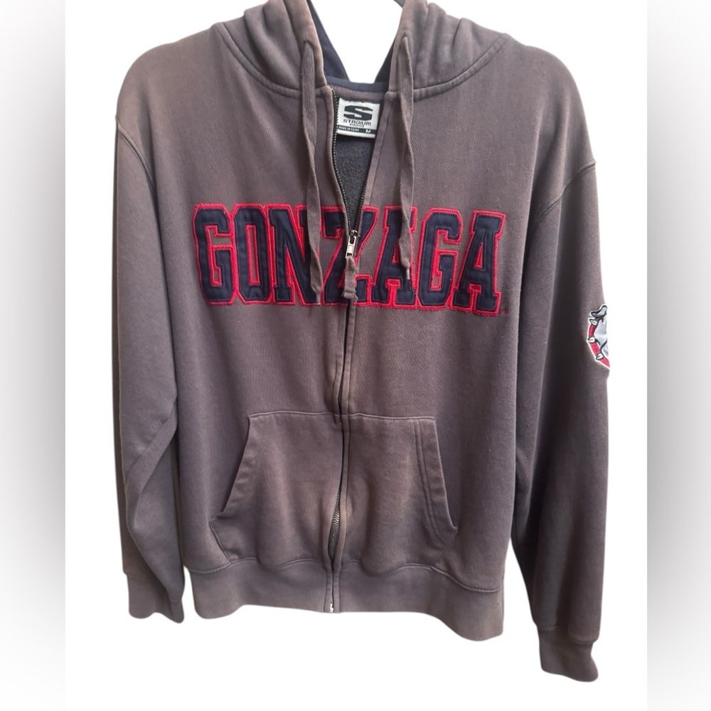 GONZAGA Bulldogs Stadium Athletics Logo Long Sleeve Zip Men’s Hoodie SZ M Brown